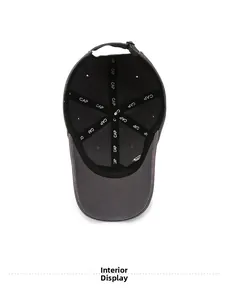 Internal structure of the charcoal grey baseball cap showing sweatband and adjustable strap