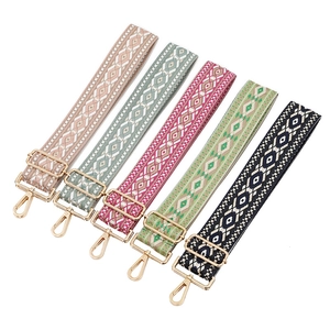 Adjustable wide replacement bag straps with bohemian geometric patterns and gold clips