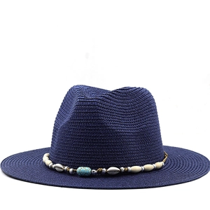 Panama Straw Fedora Hat Bohemian Shell Bead Sun Protection Summer Beach Vacation Breathable Wide Brim For Women Men