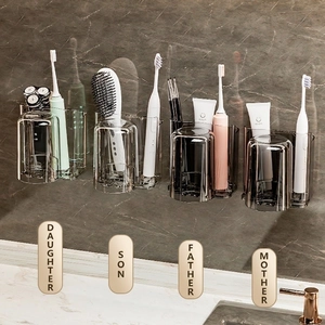 Wall-mounted luxury bathroom toothbrush holder and drainage storage set with four cups