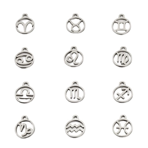 Polished stainless steel 12 zodiac sign charms set for DIY jewelry making accessories