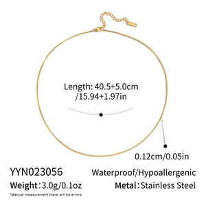 Detail of 0.12cm gold stainless steel box chain necklace with waterproof dimensions