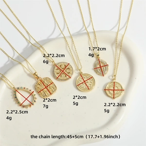 Vintage Egyptian gold teardrop pendant necklace collection with zircon inlay 45cm chain