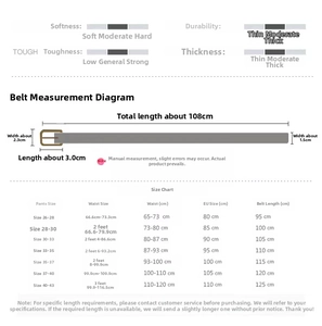 Size chart showing dimensions for thin braided waist belt with length and width details