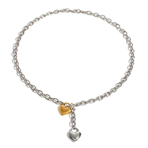 Vintage Niche Design 18K Gold Plated Stainless Steel Two Tone Heart Pendant Necklace With Toggle Clasp For Women Jewelry