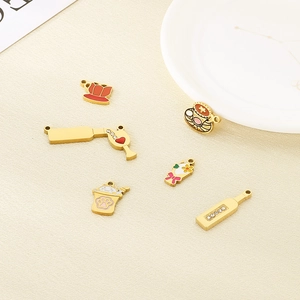 Colorful enamel coffee cup and wine bottle DIY jewelry charms with rhinestones