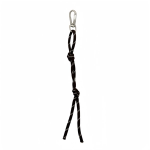 Braided rope bag charm with black reflective lanyard and metal snap hook for accessories