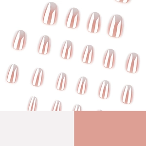 French white gradient press-on nails with shimmering pearlescent finish and oval shape