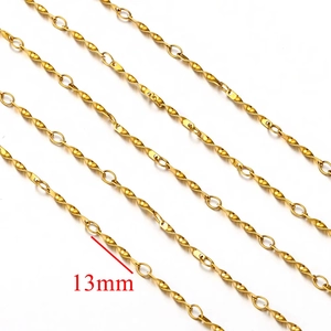 18K gold plated stainless steel twisted Cuban chain link with 13mm segment measurement