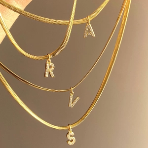 18K Gold Plated Copper Letter Pendant Necklace With Zircon Snake Bone Chain For Women Personalized Style