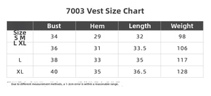 Detailed size chart for high waist yoga sports vest showing bust and length measurements
