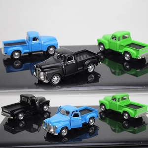 Three vintage alloy pickup models in black, blue and green with functional opening doors