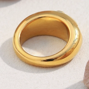 Minimalist 18K gold plated stainless steel geometric ring with three zircon stones
