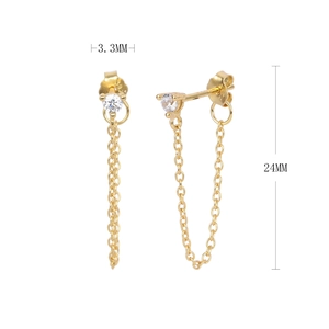 Detailed view of gold chain earrings with 3.3mm zircon and 24mm length dimension