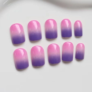 Faux Ongles Dégradé Rose Violet Courts Carrés Ronds Brillants Ongles Artificiels Pour Femmes