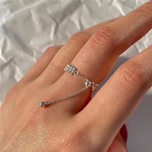Minimalist 925 sterling silver beaded chain ring with round ball pendant for women