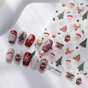 Autocollants nail art Noël 3D en relief avec motifs Père Noël et cerf festifs