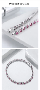 Detail of 3mm tennis chain with red zircon stones and S925 sterling silver clasp