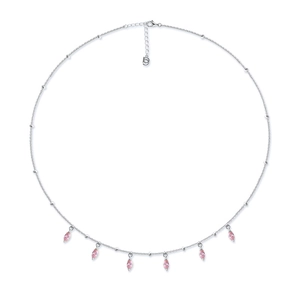 Elegant S925 silver necklace with six pink marquise zircon tassels and adjustable chain