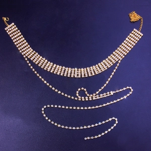 Sparkling gold multi-layer rhinestone body chain necklace with fringe tassels
