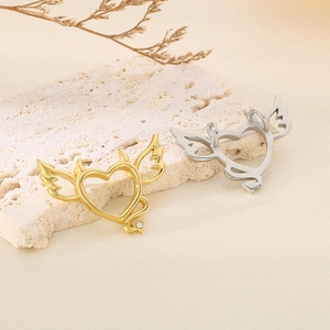 Minimalist heart with wings pendant necklace in gold and silver stainless steel finish
