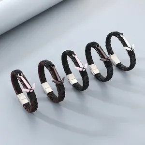 Men Anchor Bracelet Braided Cowhide Leather Stainless Steel Magnetic Clasp Nautical Vintage Style Fashion Wristband
