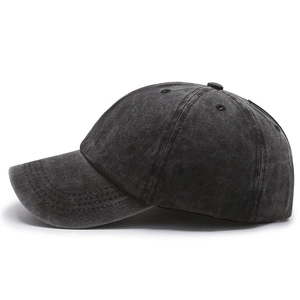 Vintage washed dark grey cotton baseball cap with ponytail hole and curved brim
