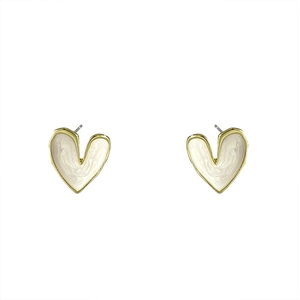 Elegant gold-plated heart stud earrings with white marble resin inlay for women