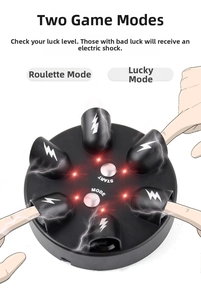 Top view of circular electric lie detector party game with six finger slots and LED lights