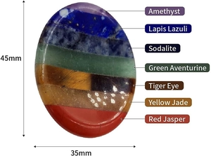 Detail showing dimensions of 45x35mm for the 7 chakra oval meditation worry stone