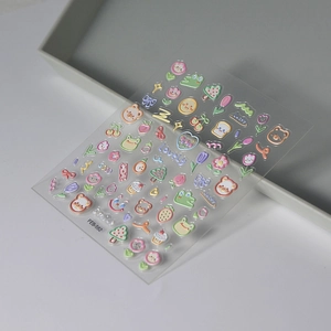 Cute 5D embossed frog and bear nail stickers with waterproof 3D cartoon designs