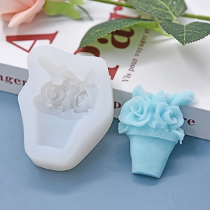 Detail of rose bouquet silicone mold showing fine petal textures and embossed ROSE lettering