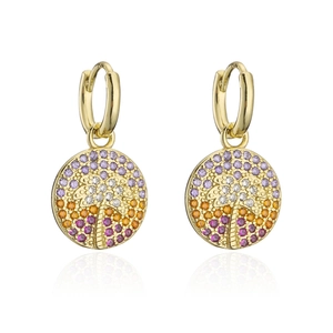 Orecchini a cerchio placcati oro 18K con ciondolo a palma e zirconi colorati
