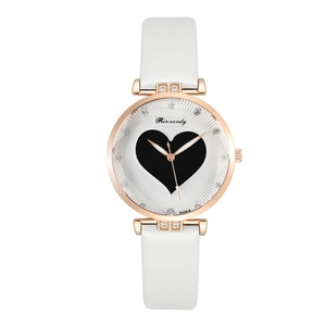 Elegant women's watch featuring a large black heart pattern and sparkling crystal markers