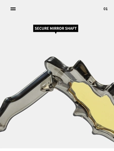 Detailed macro view of secure metal mirror shaft and yellow lens on wavy sunglasses
