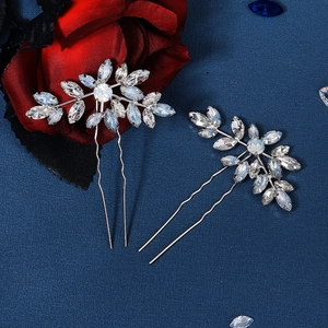Koreanisch Hochzeit Marquise Strass Blatt Haarnadel U-Förmige Silber Legierung Braut Prom Elegant Haar Schmuck