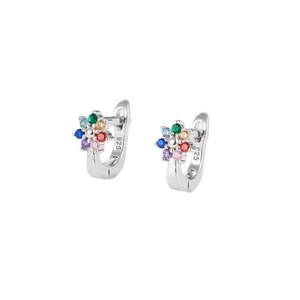 Elegant S925 sterling silver flower earrings with colorful zircon gemstones for women