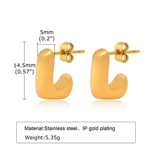 Dimensions détaillées des boucles d'oreilles en J en acier inoxydable plaqué or