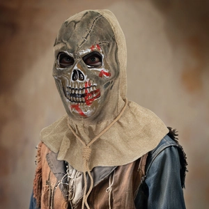 Creepy Halloween skeleton latex mask with burlap hood for scary masquerade parties