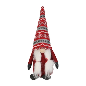 Christmas Rudolph Gnome doll with red pointed hat and long white beard on white background