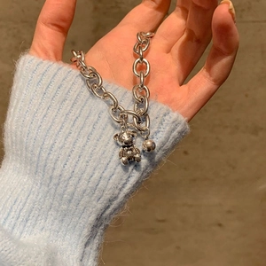 Cute Bear Pendant Charm Bracelet Silver Plated Alloy Adjustable Chain Minimalist Jewelry Gift For Women Girls