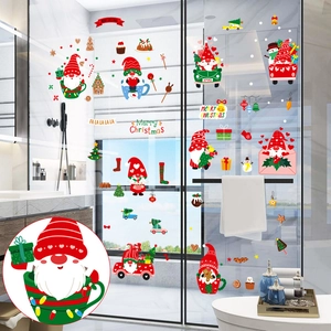 Christmas cartoon gnome window clings and holiday stickers for glass decoration