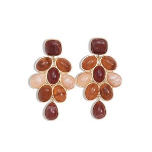 Retro resin teardrop earrings with gold base in amber and brown marble textures