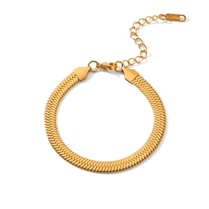 Detail of 18K gold plated stainless steel herringbone snake chain with lobster clasp