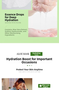 Detail of aloe facial mask sheet showing hydrating serum texture and moisturizing ingredients