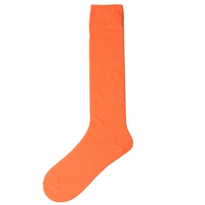Knee-high orange socks with three stripes on a clean white background for women