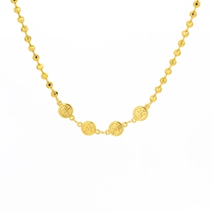 Minimalist gold ball chain bracelet with engraved round charms for peace and happiness