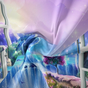 Detailed macro view showing the silky texture and vivid waterfall print on the bohemian tapestry