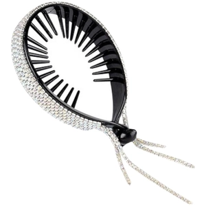 Elegant black hair claw clip with sparkling rhinestone tassels for ponytail buns