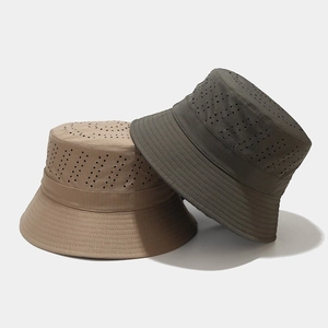 Outdoor breathable sun hat with laser-cut ventilation holes in khaki and olive green